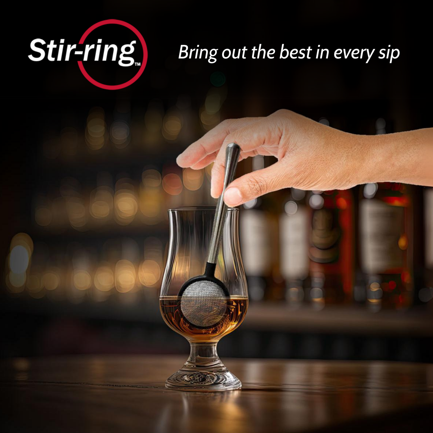 Stir-ring™ Reveal Bar Tool for Spirits - Works with Whiskey, Bourbon, Rye & Cognac