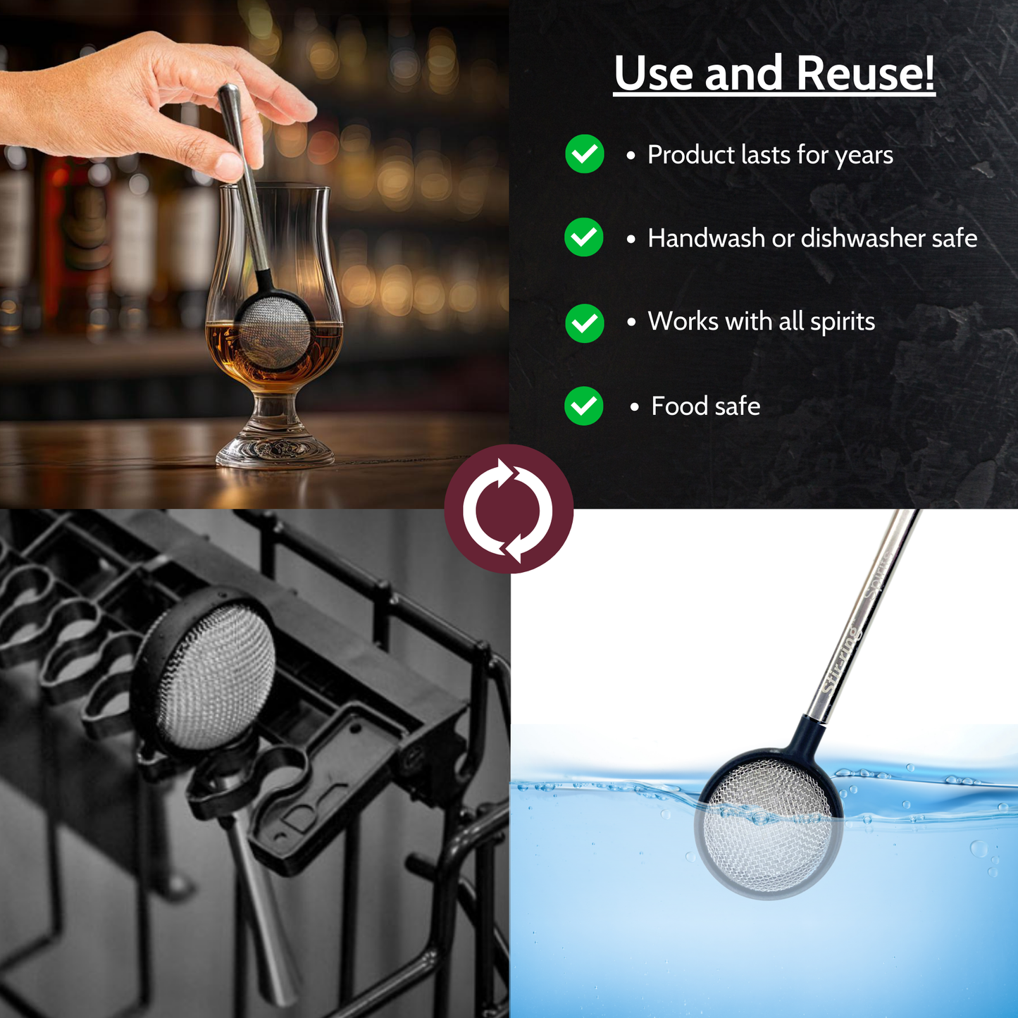 Stir-ring™ Reveal Bar Tool for Spirits - Works with Whiskey, Bourbon, Rye & Cognac